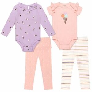 Pekkle Layette Set Purple/Pink Ice cream Theme 4-Piece Bodysuit Bottoms 18M New